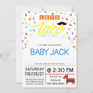 Let's Taco Bout a Baby theme Colorful Taco Theme Invitation