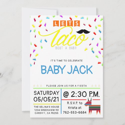 Lets Taco Bout a Baby theme Colorful Taco Theme Invitation