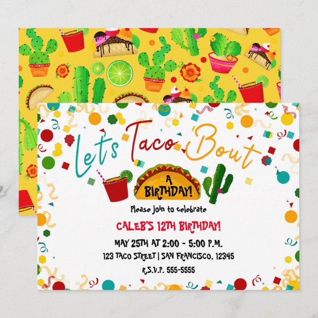 Let's Taco Bout A Birthday Party Fiesta Invitation (Front/Back)