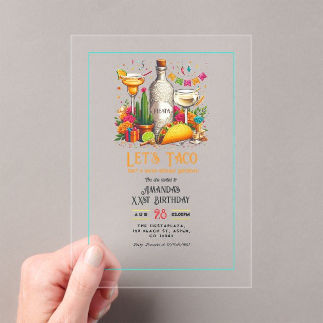 Let's Taco Bout a Fiesta – Fun Birthday Party Acrylic Invitations (Insitu (Handheld))
