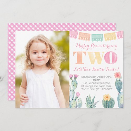 Lets Taco Bout a Fiesta Girl 2nd Birthday Party Invitation