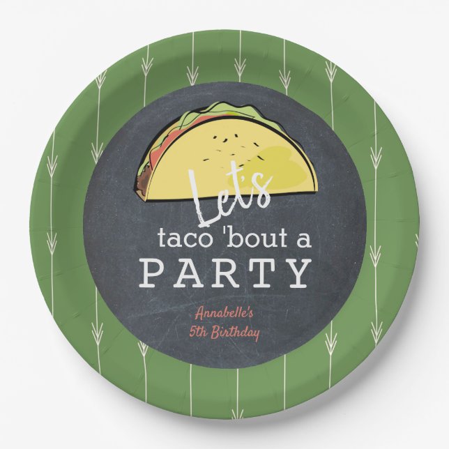Let's Taco Bout A Party Chalkboard Fiesta Birthday Paper Plates (Front)