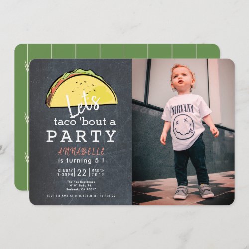 Lets Taco Bout A Party Chalkboard Photo Birthday Invitation
