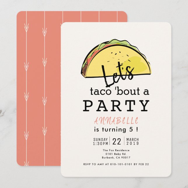 Let's Taco Bout A Party Fiesta Birthday Invitation (Front/Back)