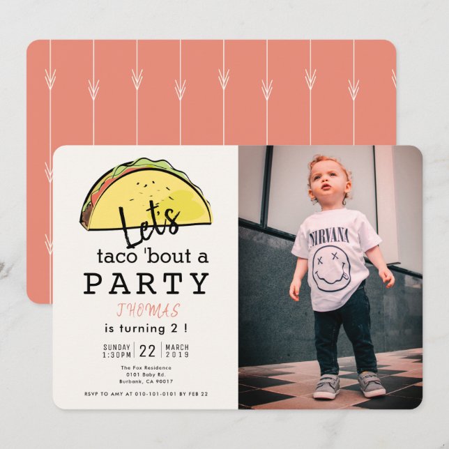 Let's Taco Bout A Party Fiesta Photo Birthday Invitation (Front/Back)
