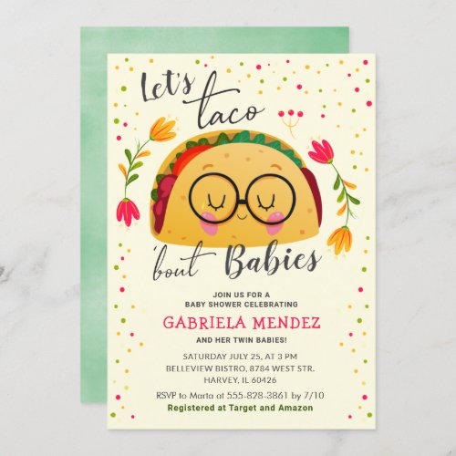 Lets Taco Bout Babies Twin Baby Shower Sprinkle Invitation