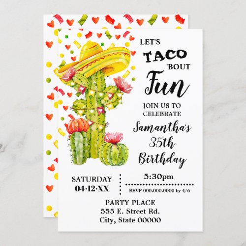 Lets Taco bout Fun Fiesta Birthday Invitation