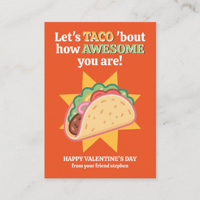 Let's TACO 'Bout How Awesome You Are Valentine's Note Card (Front)