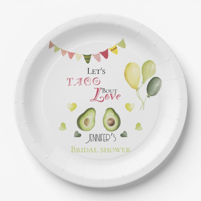 Let's Taco Bout Love Bridal Shower Avocado Fiesta Paper Plates (Front)