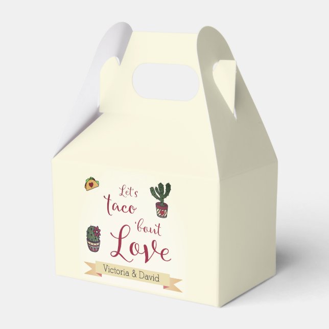 Let's Taco 'bout Love Fiesta Theme Couples Shower  Favor Boxes (Front Side)