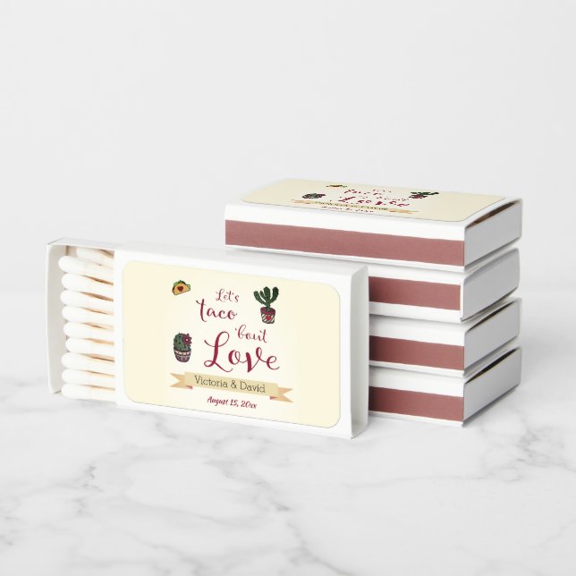 Let's Taco 'bout Love Fiesta Theme Couples Shower  Matchboxes (Stacked)
