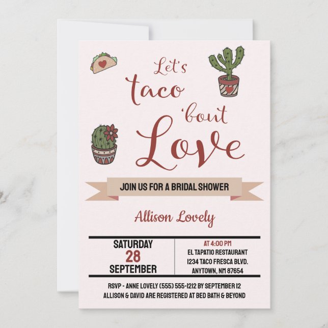 Let's Taco 'bout Love Mexican Theme Bridal Shower Invitation (Front)