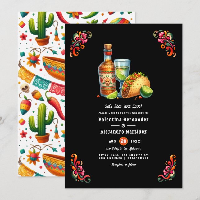 Let's Taco 'bout Love: Vibrant Fiesta Wedding Invitation (Front/Back)