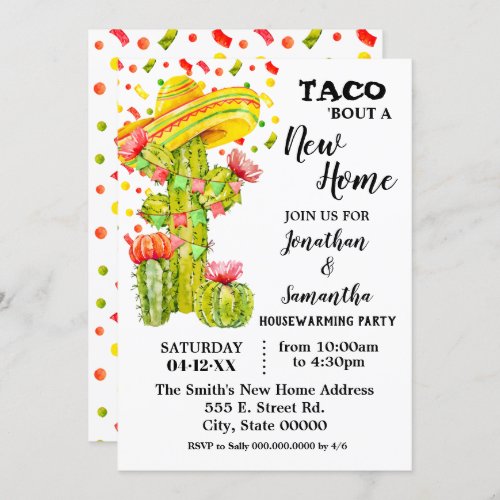 Lets taco bout New Home fiesta housewarming Invitation