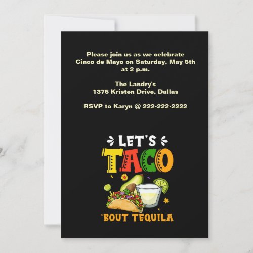 Lets Taco Bout Tequila Cinco de Mayo Party Invitation