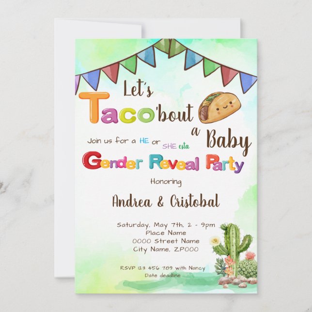 Let's Taco'bout a Baby Fiesta theme Gender Reveal  Invitation (Front)