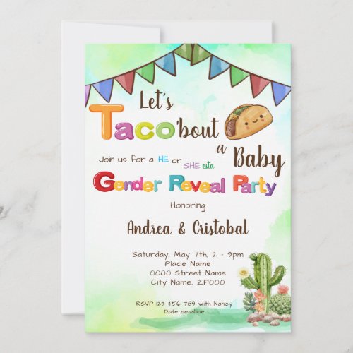 Lets Tacobout a Baby Fiesta theme Gender Reveal  Invitation