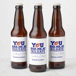 Let's Tailgate Celebrate Blue Bridal Couple Shower Beer Bottle Label