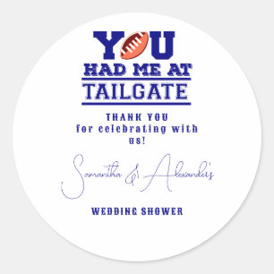 Let's Tailgate Celebrate Blue Bridal Couple Shower Classic Round Sticker