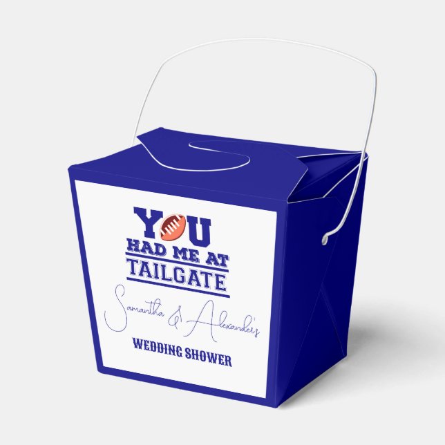 Let's Tailgate Celebrate Blue Bridal Couple Shower Favor Boxes (Front Side)