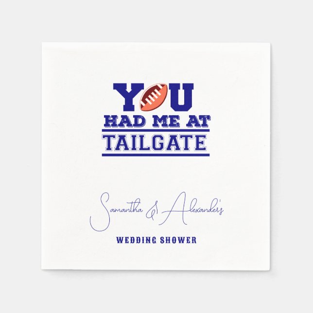 Let's Tailgate Celebrate Blue Bridal Couple Shower Napkins (Front)