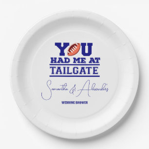 Let's Tailgate Celebrate Blue Bridal Couple Shower Paper Plates