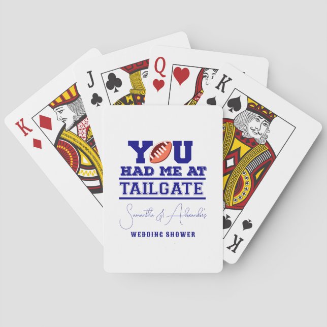 Let's Tailgate Celebrate Blue Bridal Couple Shower Poker Cards (Back)