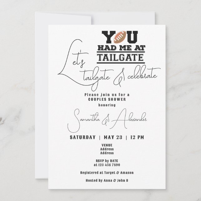 Let's Tailgate & Celebrate Bridal Couples Shower Invitation (Front)