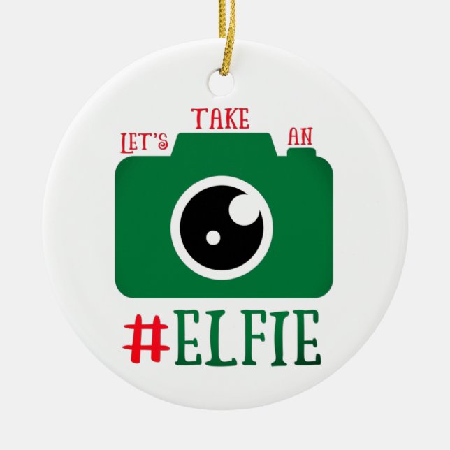 Let's Take An Elfie Santa Cam Funny Christmas Ceramic Ornament (Front)