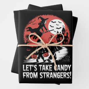 Let's Take Candy from Strangers Funny Halloween Wrapping Paper Sheets