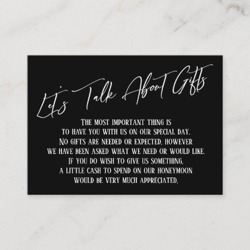 Lets Talk About Gifts Handwriting Black and White Enclosure Card
