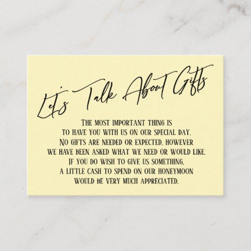 Lets Talk About Gifts Handwriting Butter Yellow Enclosure Card