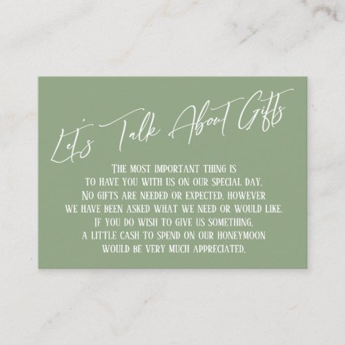Lets Talk About Gifts Handwriting Sage Green Enclosure Card