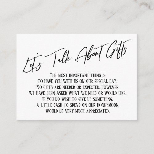 Lets Talk About Gifts Handwriting Wedding Enclosure Card