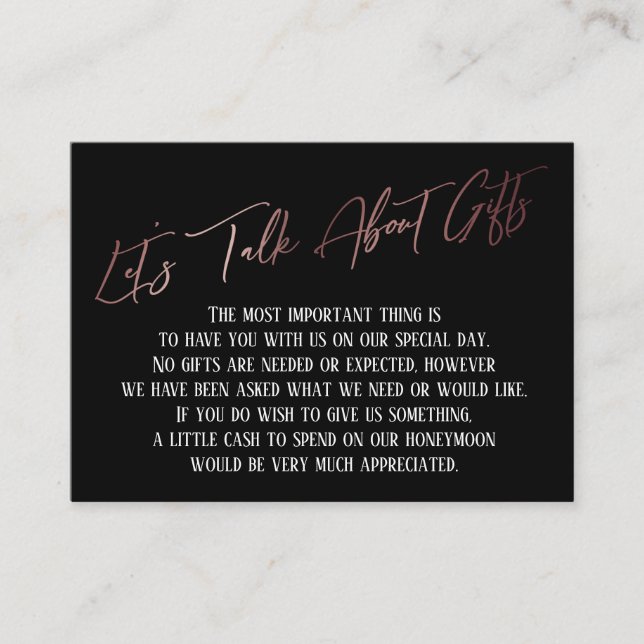 Let's Talk About Gifts Rose Gold Handwriting Enclosure Card (Front)