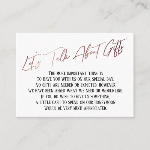 Lets Talk About Gifts Rose Gold Handwriting Enclosure Card