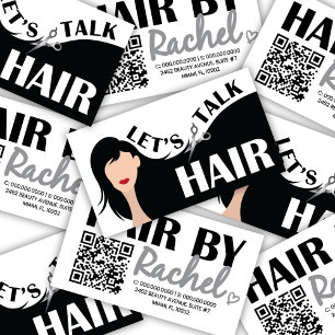 Let's Talk Hair Black Model Hair Salon QR Code  Business Card