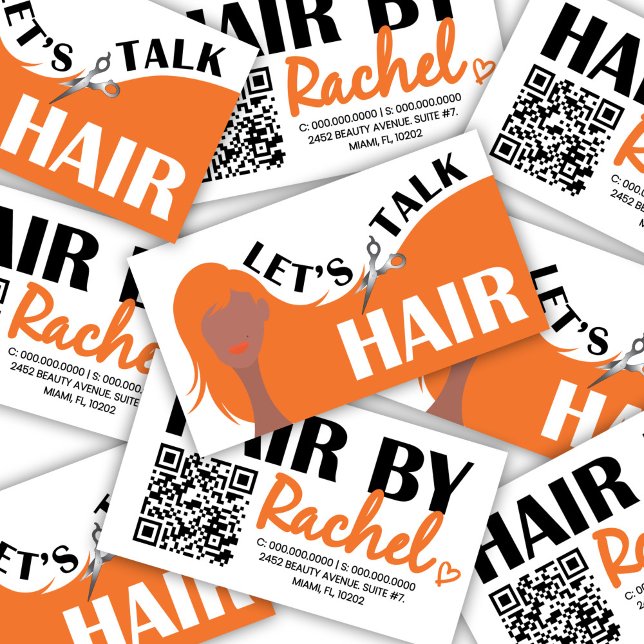 Let's Talk Hair Orange Model Hair Salon QR Code  Business Card (Creator Uploaded)