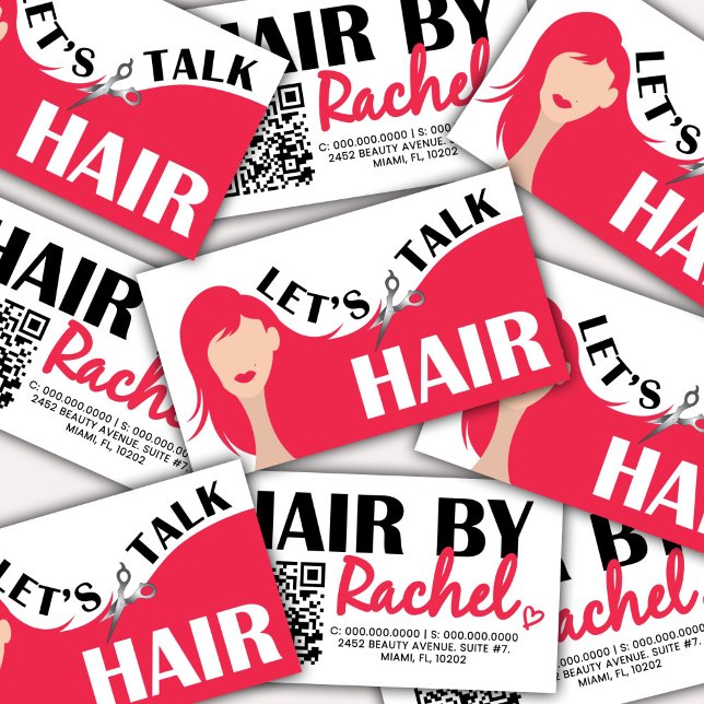 Let's Talk Hair Pink Model Hair Salon QR Code  Business Card (Creator Uploaded)
