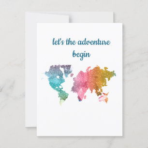 Let's The Adventure Begin Colorful Geometric World Postcard