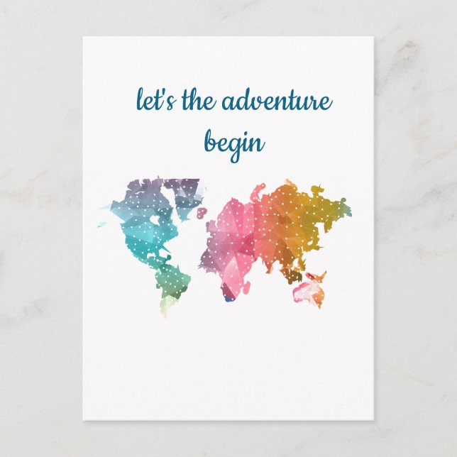 Let's The Adventure Begin Colorful Geometric World Postcard (Front)