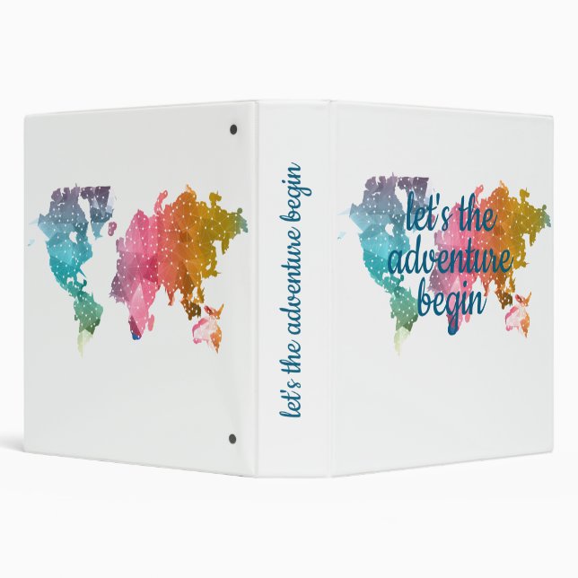 Let's The Adventure Begin Geometric World Map 3 Ring Binder (Background)