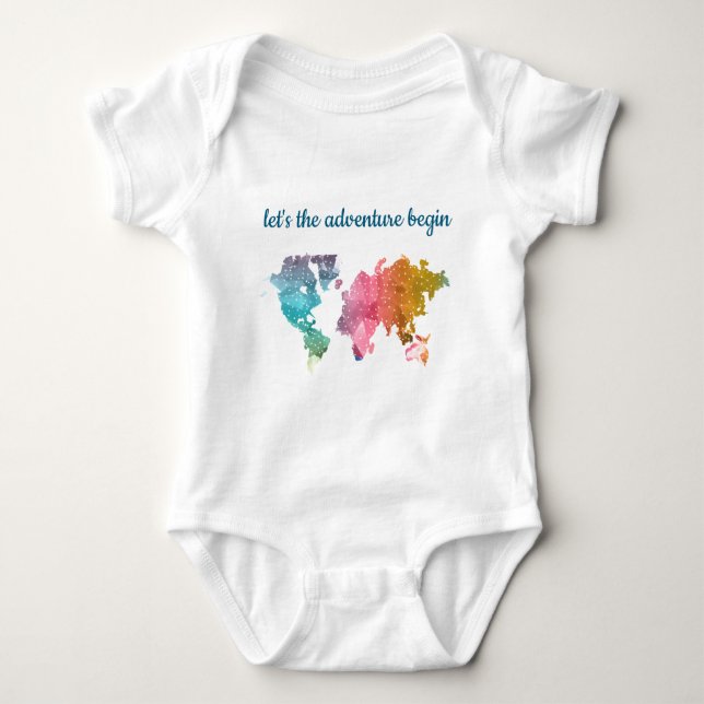 Let's The Adventure Begin Geometric World Map Baby Bodysuit (Front)