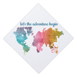 Let's The Adventure Begin Geometric World Map Graduation Cap Topper