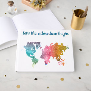 Let's The Adventure Begin Geometric World Map Guest Book