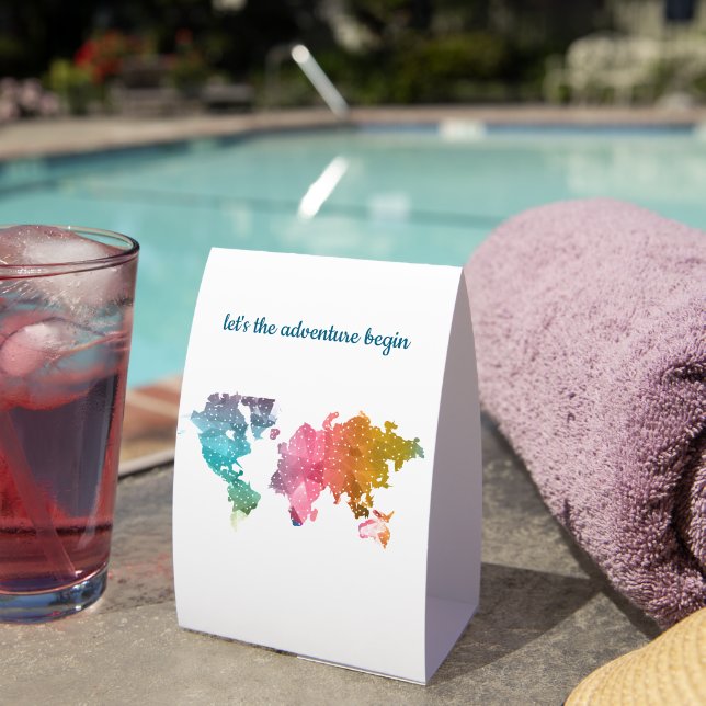 Let's The Adventure Begin Geometric World Map Paper Table Tent (Insitu(On Table))