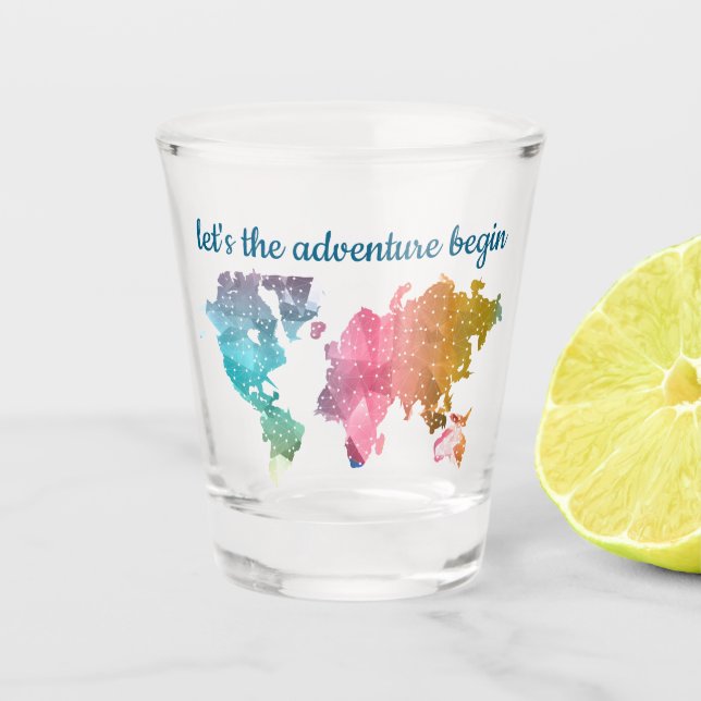 Let's The Adventure Begin Geometric World Map Shot Glass (Front)