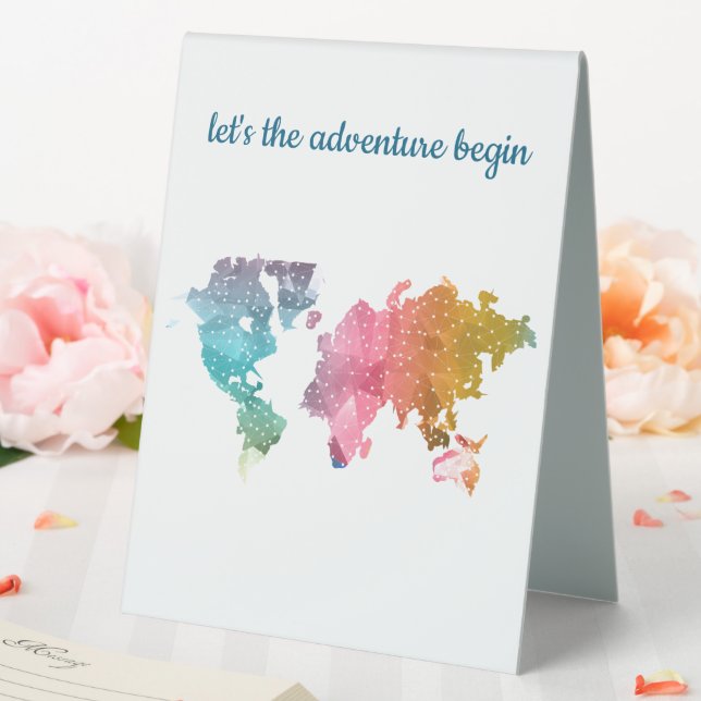 Let's The Adventure Begin Geometric World Map Table Tent (In SItu (Wedding))