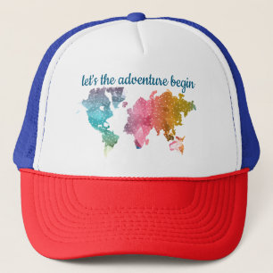 Let's The Adventure Begin Geometric World Map Trucker Hat