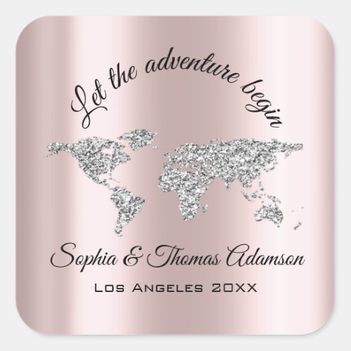 Lets The Adventure Begin Wedding Bridal World Gray Square Sticker